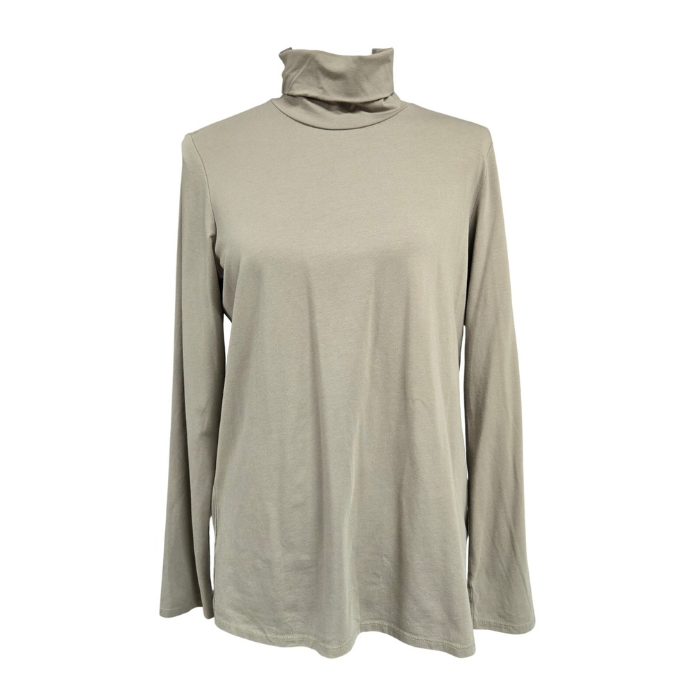 Pure Jill J. Jill Pima Cotton Relaxed Turtleneck Top Taupe Grey Minimalist‎ Sz S